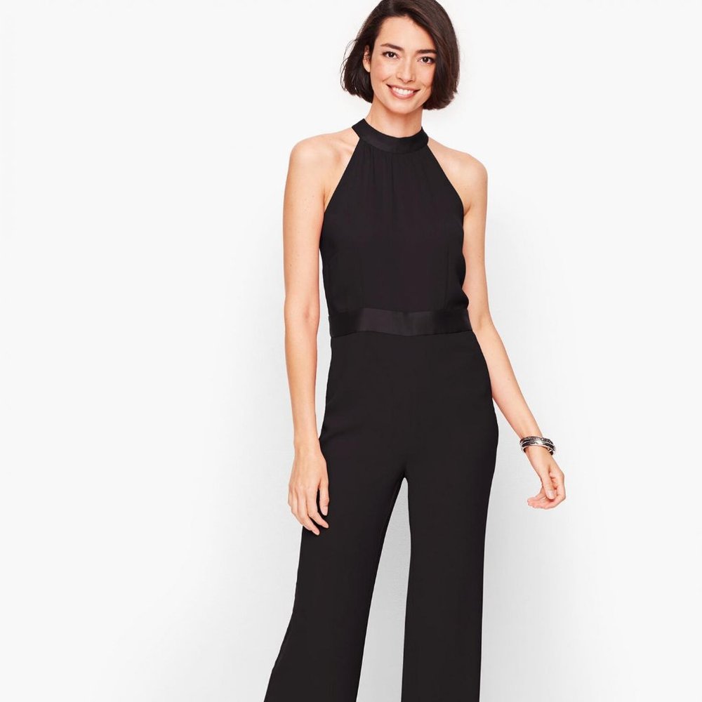 Talbots Satin Crepe Halter Jumpsuit 14